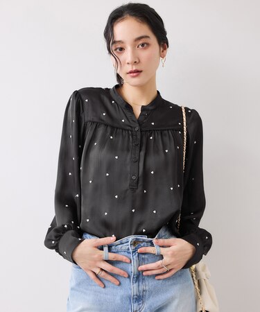 ハートモチーフ刺繍ブラウス/イージーケア