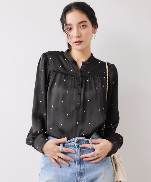 ハートモチーフ刺繍ブラウス/イージーケア