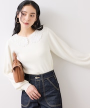 レースカラーニットプルオーバー/イージーケア