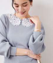 レースカラーニットプルオーバー/イージーケア