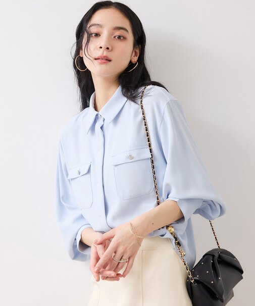 メタル釦シャツブラウス/イージーケア