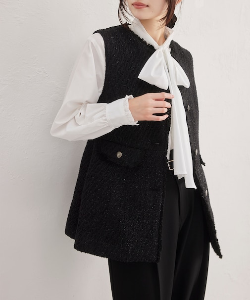 【WEB限定】ノーカラーツイードジレ