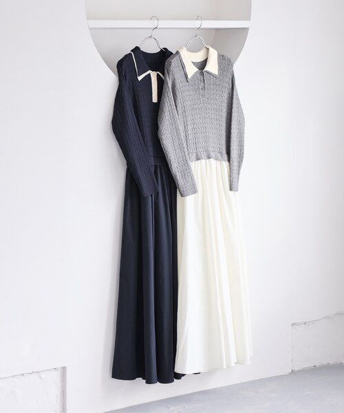 ダブルカラーポロニットドッキングワンピース｜ビスの通販｜&mall