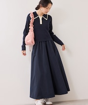 ダブルカラーポロニットドッキングワンピース