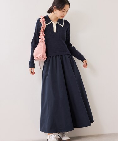 ダブルカラーポロニットドッキングワンピース