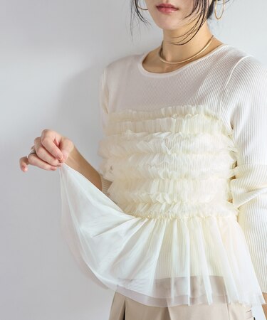 チュールフリルドッキングニット/イージーケア