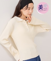 ダブルカラーポロニットトップス