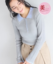 ダブルカラーポロニットトップス