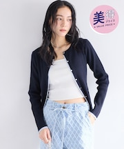 バイカラークルーネックカーディガン