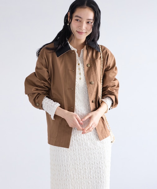 バイカラー衿カバーオール