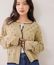 【WEB限定】麻ライクドット配色カーディガン
