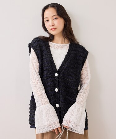 ツイードニットベスト/イージーケア