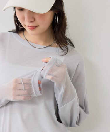 ラメメッシュスリーブ切り替えシアーロンT
