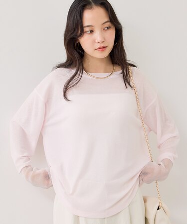 ラメメッシュスリーブ切り替えシアーロンT