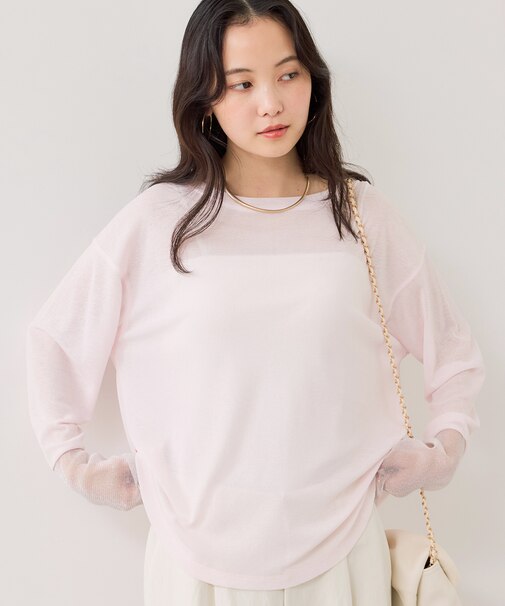 ラメメッシュスリーブ切り替えシアーロンT