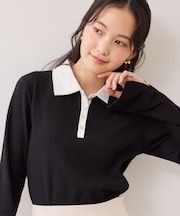 バイカラーポロ襟カットソー/イージーケア