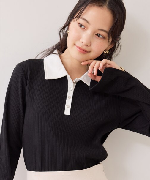 バイカラーポロ襟カットソー/イージーケア