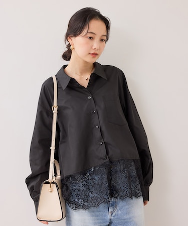 裾レースドッキングシャツ