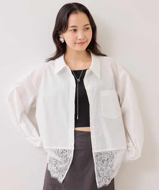 裾レースドッキングシャツ