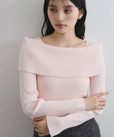【WEB限定】オフショルダー風リブニットプルオーバー/イージーケア・UVケア