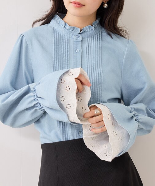 レイヤードレーススリーブブラウス