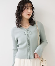 レースアップリブニット