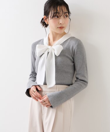 バイカラーリボンドッキングニット