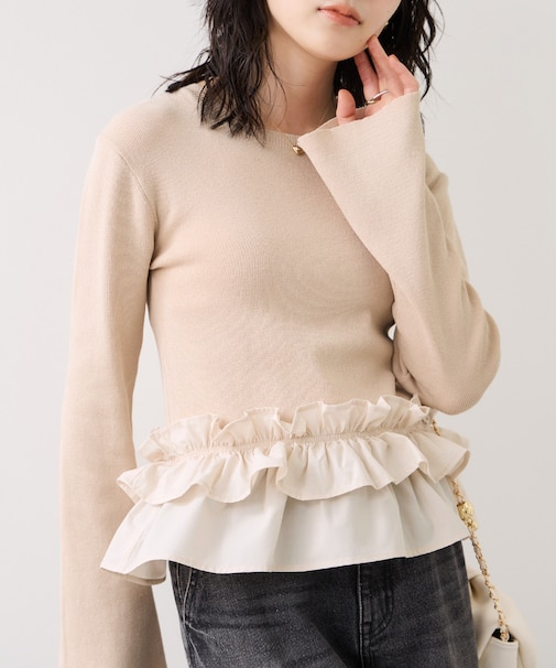 裾フリルティアードドッキングニット