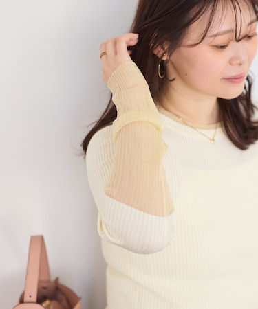 【WEB限定】袖シアー切り替えリブニットプルオーバー