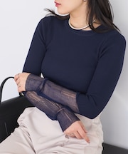 【WEB限定】袖シアー切り替えリブニットプルオーバー