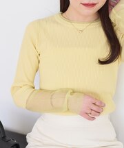 【WEB限定】袖シアー切り替えリブニットプルオーバー