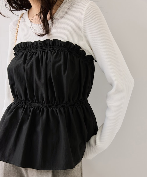 シャーリングビスチェドッキングニット/イージーケア