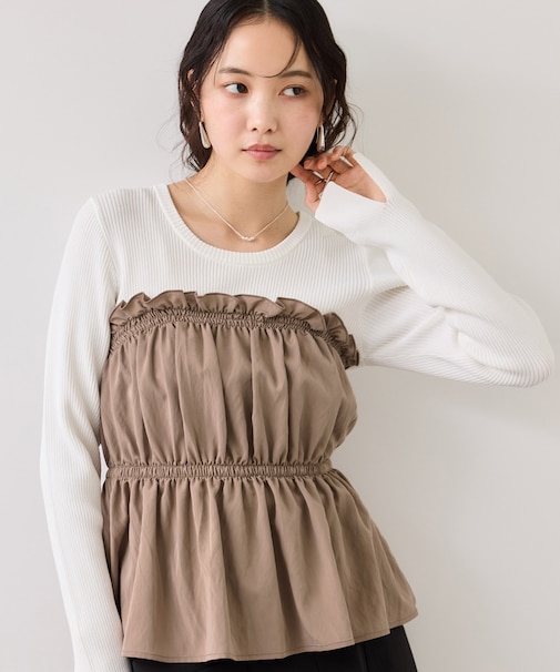 シャーリングビスチェドッキングニット/イージーケア