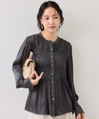 エアリーサテンシャーリングブラウス/イージーケア