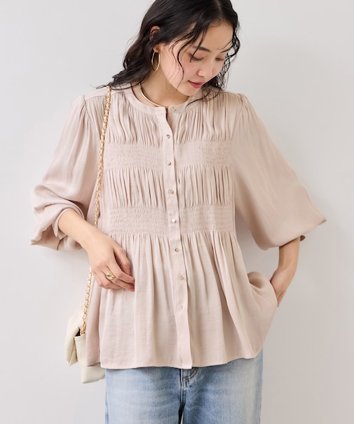 エアリーサテンシャーリングブラウス/イージーケア