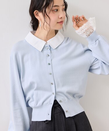 レースカフスドッキングニットカーディガン