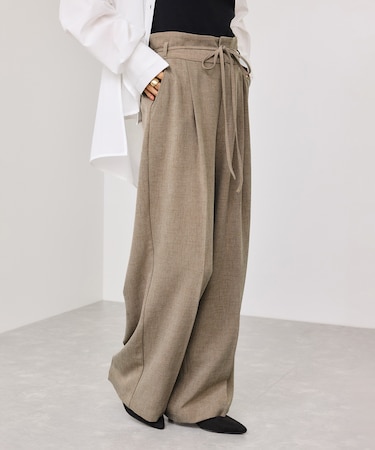 サマーツイードリボンベルトパンツ/UVケア・イージーケア