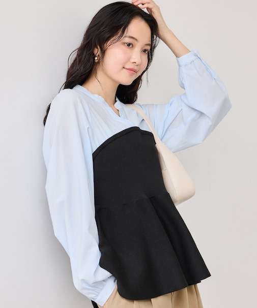 ペプラムニットドッキングブラウス