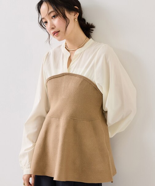 ペプラムニットドッキングブラウス