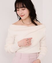 ドレープオフショルダーリブニット/イージーケア