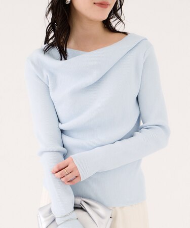 ドレープオフショルダーリブニット/イージーケア