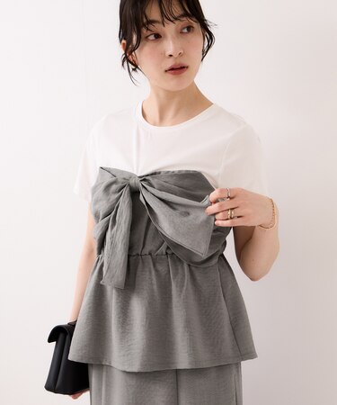 美easyリネンライクリボンビスチェトップス/イージーケア・接触冷感・セットアップ対応