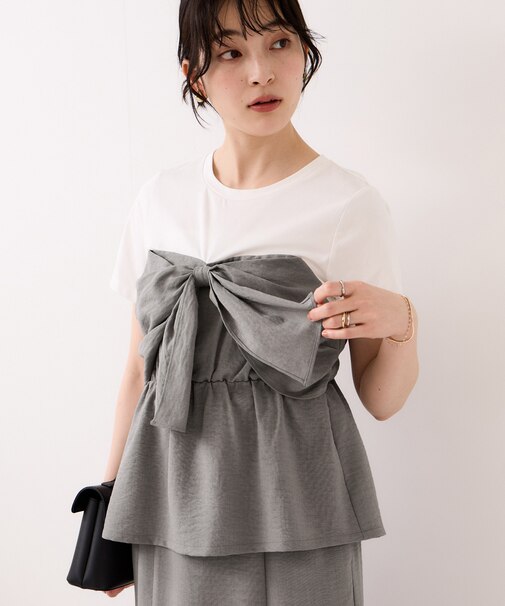 美easyリネンライクリボンビスチェトップス/イージーケア・接触冷感・セットアップ対応