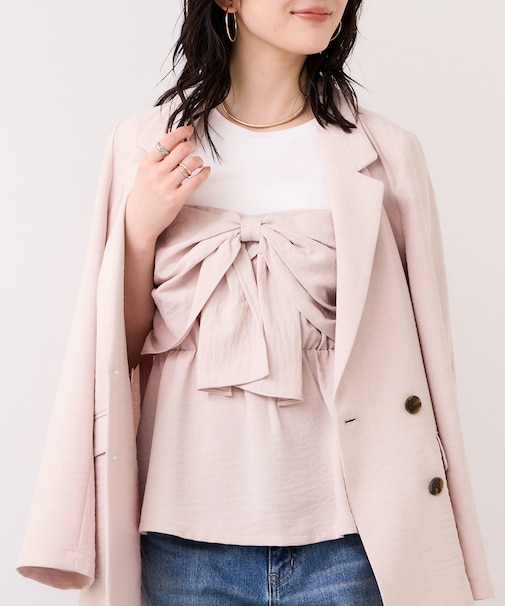 美easyリネンライクリボンビスチェトップス/イージーケア・接触冷感・セットアップ対応