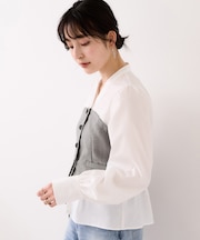 美easy前開きビスチェドッキングシャツ/イージーケア・接触冷感・セットアップ対応