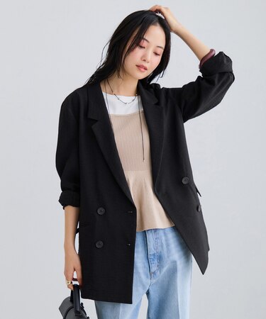 美easyリネンライクテーラードジャケット/イージーケア・接触冷感・セットアップ対応