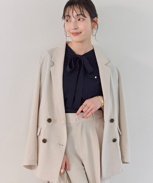 美easyリネンライクテーラードジャケット/イージーケア・接触冷感・セットアップ対応