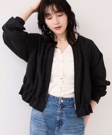 美easyリネンライクジップ裾フリルブルゾン/イージーケア・接触冷感