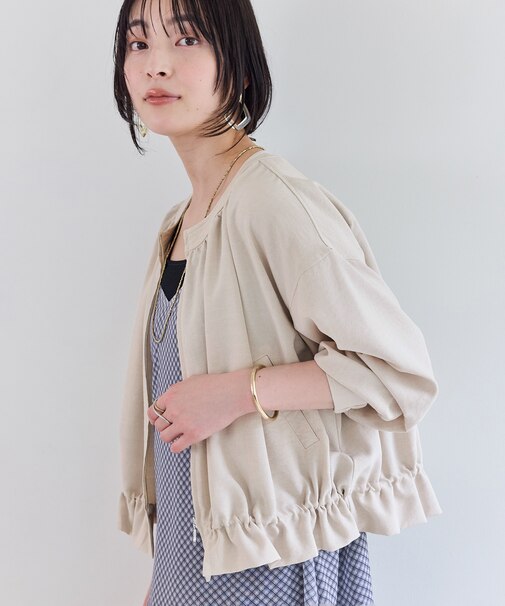 美easyリネンライクジップ裾フリルブルゾン/イージーケア・接触冷感