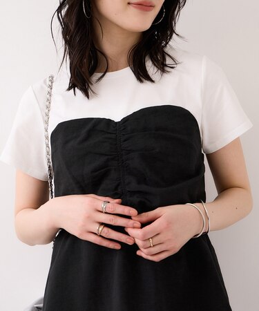 【WEB限定】美easyリネンライクシャーリングビスチェドッキングトップス/イージーケア・接触冷感